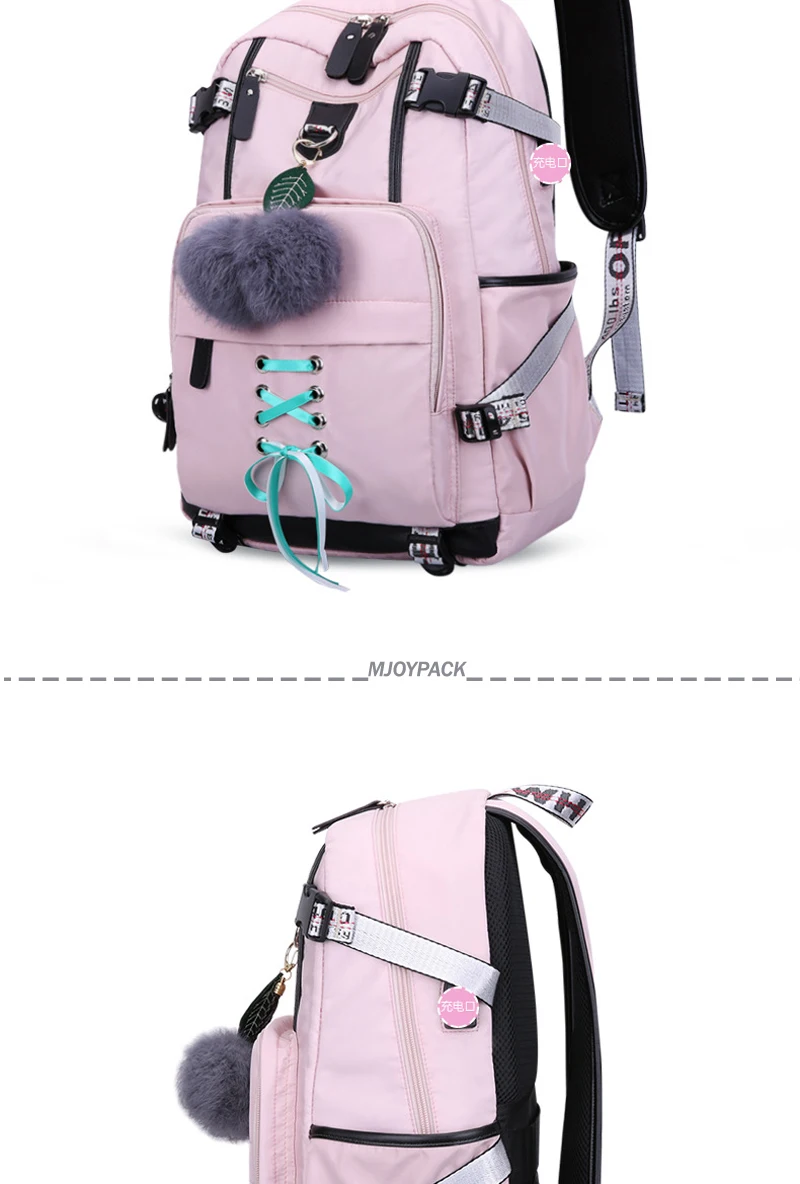 Mjoypack Laptop Women Backpack External USB Charge Computer Backpacks Anti-theft Waterproof School Bag for Teenage Girls