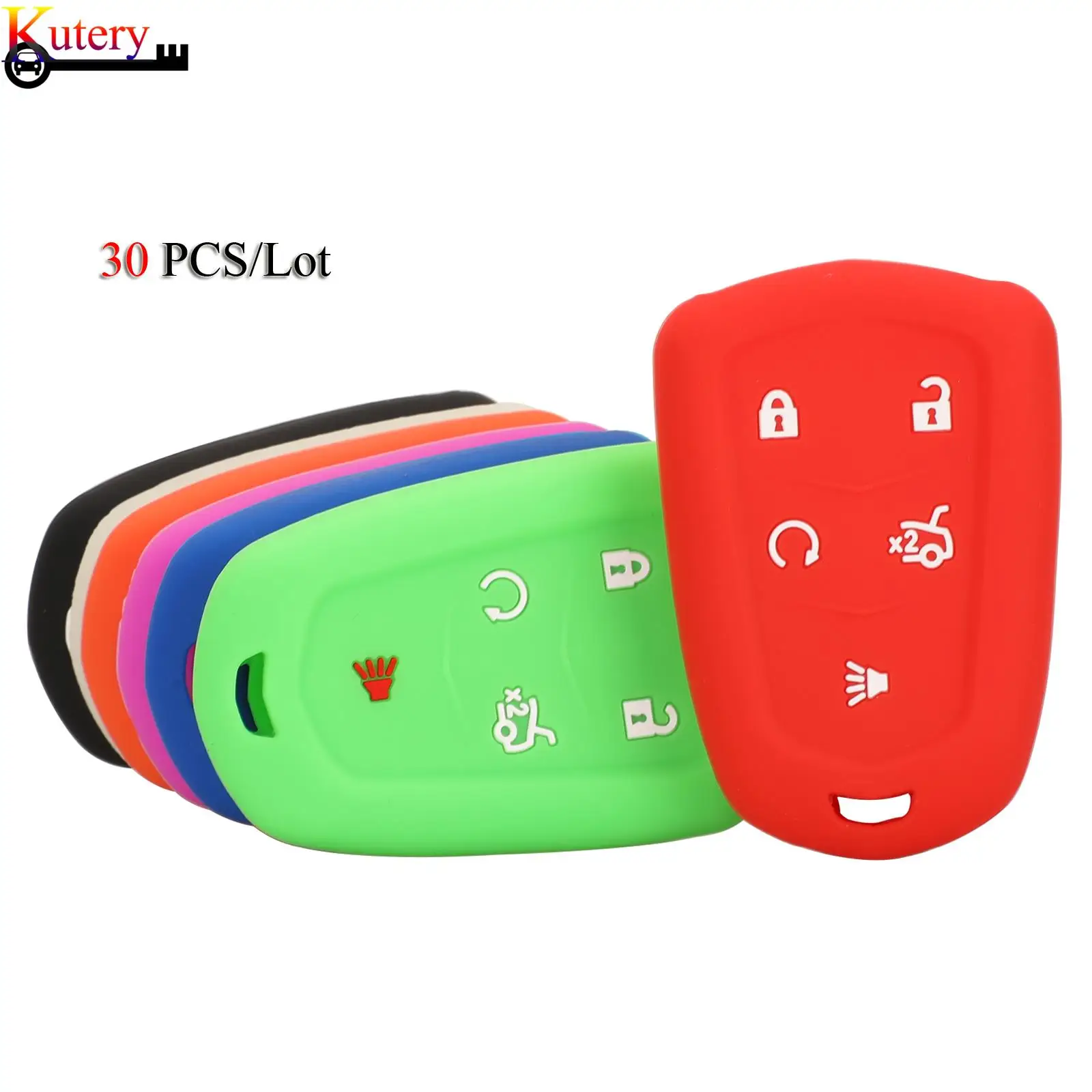 

jingyuqin 30PCS/Lot Silicone Rubber Car Key Cover Case For Cadillac SRX XT5 CTS ATSL Remote Key Protecor 5Buttons Key Case Cover