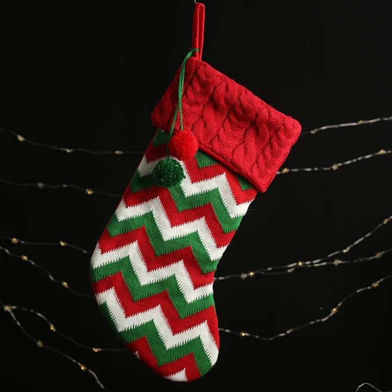 Вязаные рождественские чулки держатели для подарков с двумя помпонами Рождественская елка камин висячие украшения рождественские носки