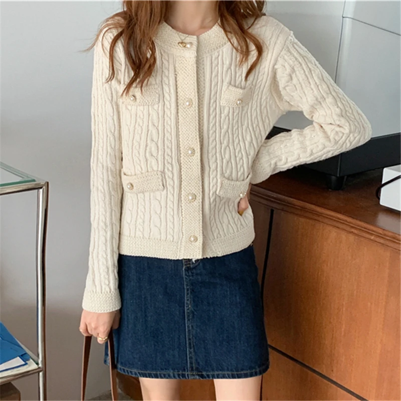 

2020 Korean Style Winter Knitted Sweater Cardigans Women Long Sleeve Single Breaster Female Cardigan Solid Sweaters Sueter Mujer