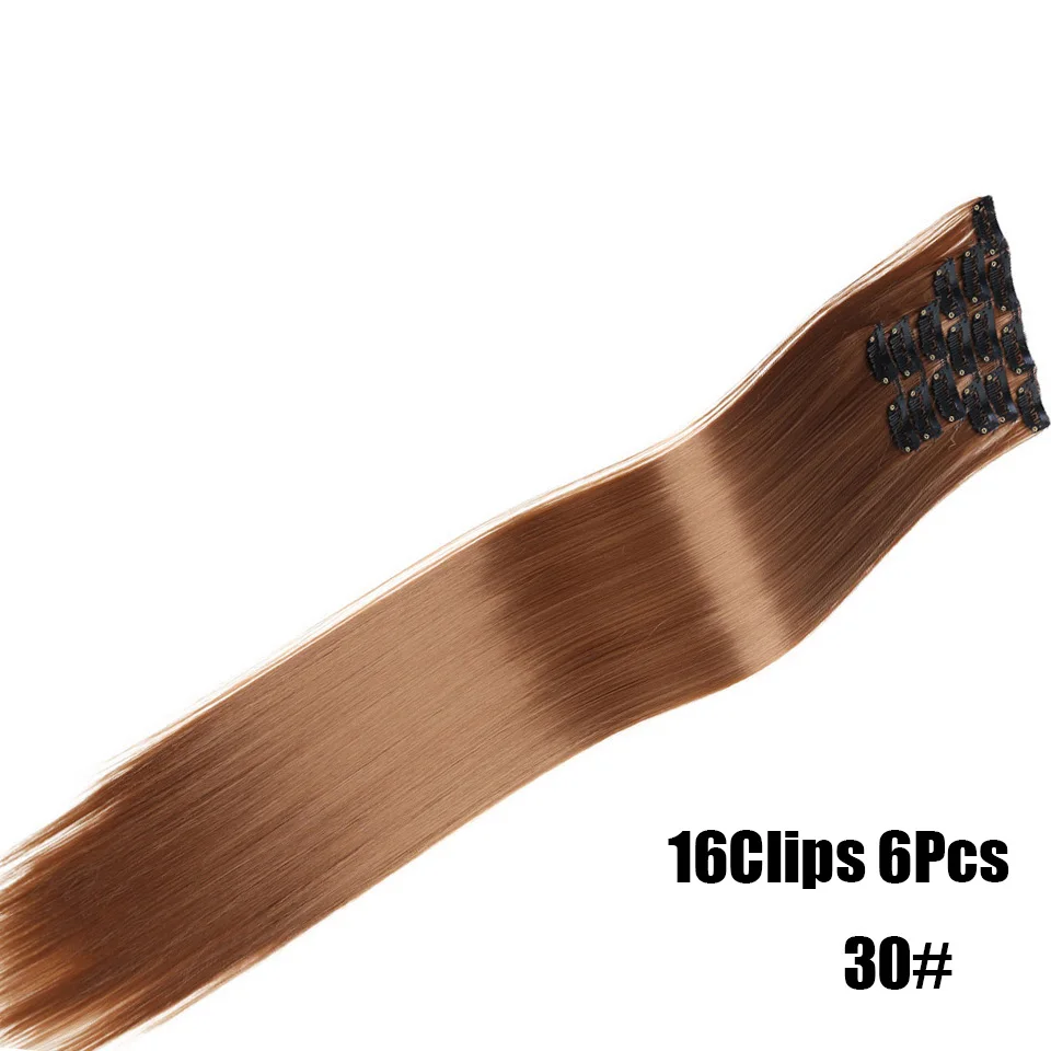 MANWEI 16 клипс 22 дюйма длинные прямые волосы на клипсах для наращивания настоящий синтетический парик черный коричневый красный - Цвет: Естественный цвет