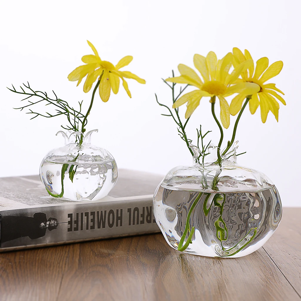 Small Pomegranate Shape Clear Glass Vase Flower Plants Terrarium Vase Containers