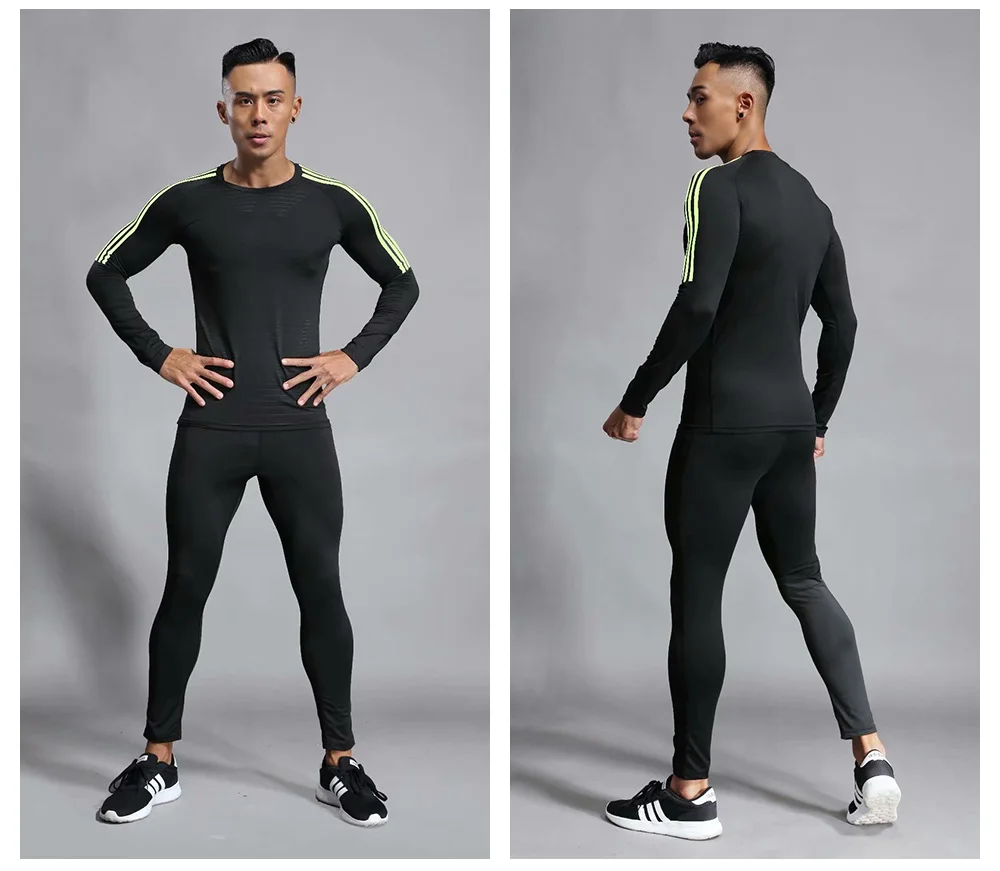 Мужская компрессионная футболка для бега и штаны, набор для пробежек и тренировок, мужская спортивная одежда для спортзала и фитнеса, футболка и леггинсы