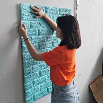 

self-adhesive 3d brick stone foam wall paper home kids room decoration