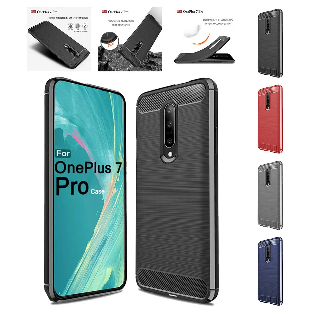 For Oneplus 7 Pro 6.7 inch Luxury Silicone Rubber Protective Hard Phone Case Dirt-resistant Slim Cover Carbon fibre Hard Case