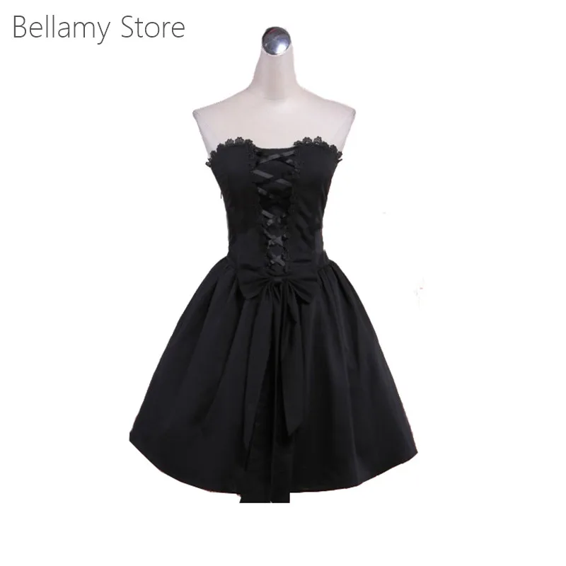 

Gothic Lolita Dress Black Tube Top Sleeveless Plain Bow Punk skirt