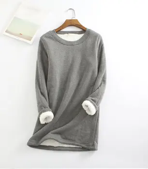 

New Autumn Winter Sweatshirt Plus Size Loose O-neck Thickened and Velvet shirt Lamb's Hair Warm and Body Bottom Shirt Female