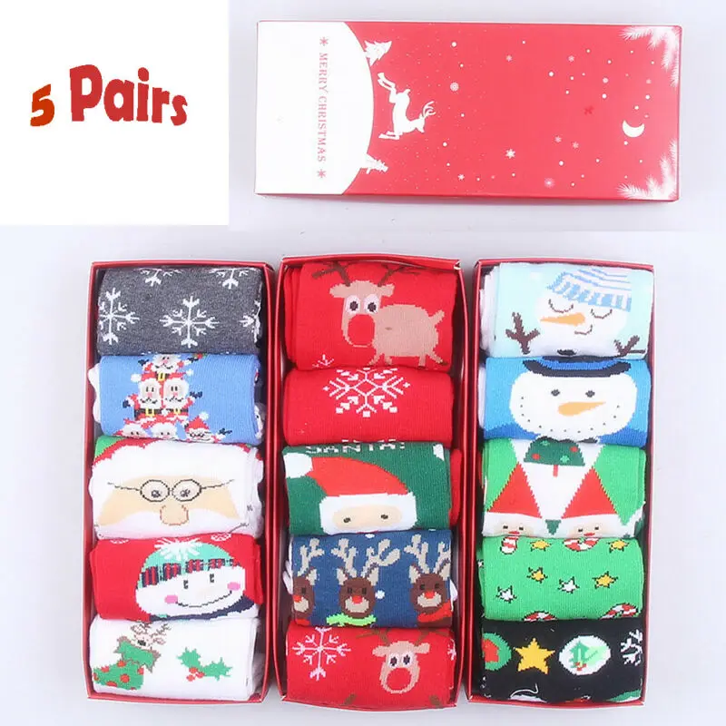 Рождественские Зимние носки для женщин, подарок для леди, Санта Клаус, олень, хлопок, теплые зимние, рождественский подарок для девочки