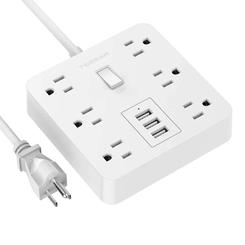 TESSAN Travel Power Strip with 6Outlet 3USB Charge Port and 4ft Extension Cord 