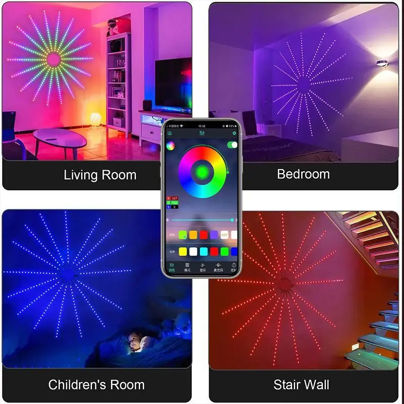 Strisce luminose a LED per fuochi d'artificio, 16 pezzi, lampada meteora con controllo musicale per decorazioni natalizie, striscia luminosa con controllo remoto_voghion.com