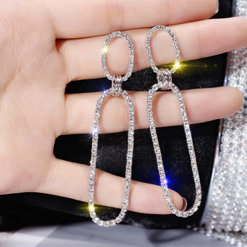 

FYUAN Fashion Long Crystal Earrings for Women Luxury Gold Silver Color Geometric Rhinestone Drop Earrings Wedding Party Jewelry