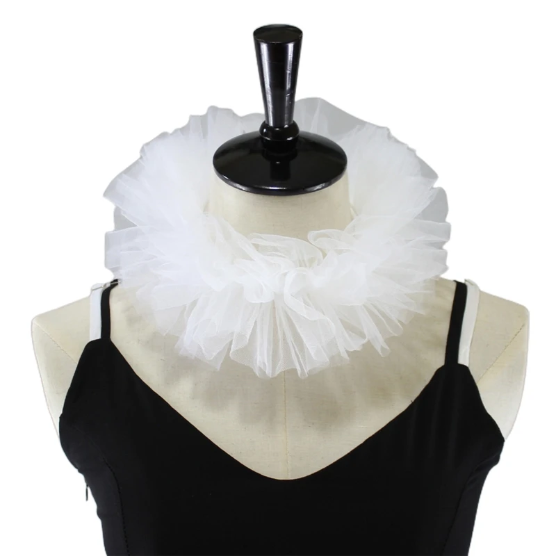 

Women Renaissance Tulle Fluffy Ruffled Fake Collar Vintage Layered Mesh Small Neck Ruff Decorative Clown Cosplay Choker
