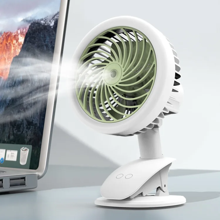 

Desktop Office Portable Table Fans USB Charging Clip Rotating Spray Humidification Mute Wind Size Fan