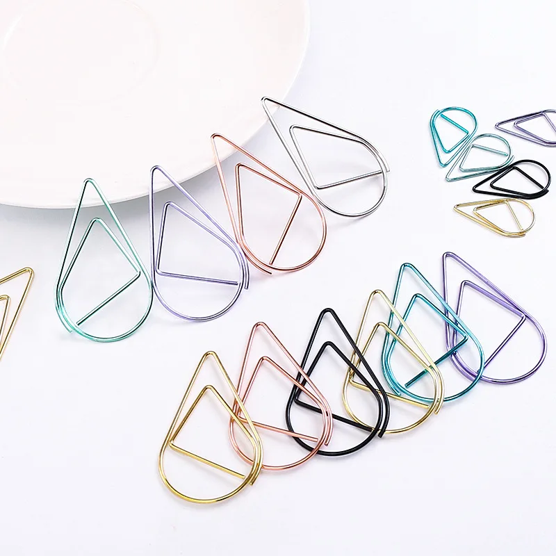Hipster Water Droplet Clip Paper Clip Simple Metal Bookmark Message Folders Pages Clip Students Learning Stationery