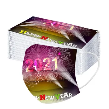 

2021 New Years Adult Disposable Masks Personal 3 Layer Non-woven Earring Masks Happy Fireworks Printed Face Mask Mascarillas