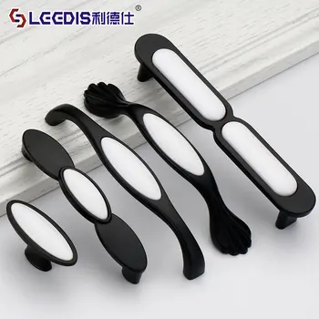 

li de shi Black and White Ceramic Cabinet Wardrobe Handle Drawer Wine Cabinet Door Handle Furniture Hardware Black and White wit