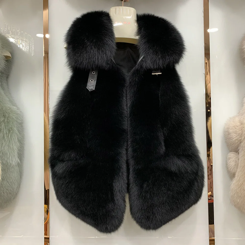 Женский модный жилет из лисьего меха, зимний жилет из натурального меха, толстый теплый меховой жилет S7651