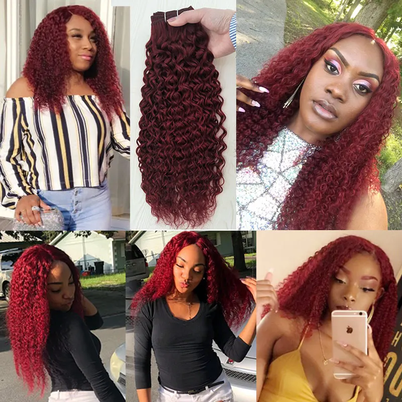Pinshair, 30, бордовые, глубокая волна, пряди с закрытием, красные, 99J, цветные, черные волосы, перуанские человеческие волосы, пряди с закрытием, не Реми