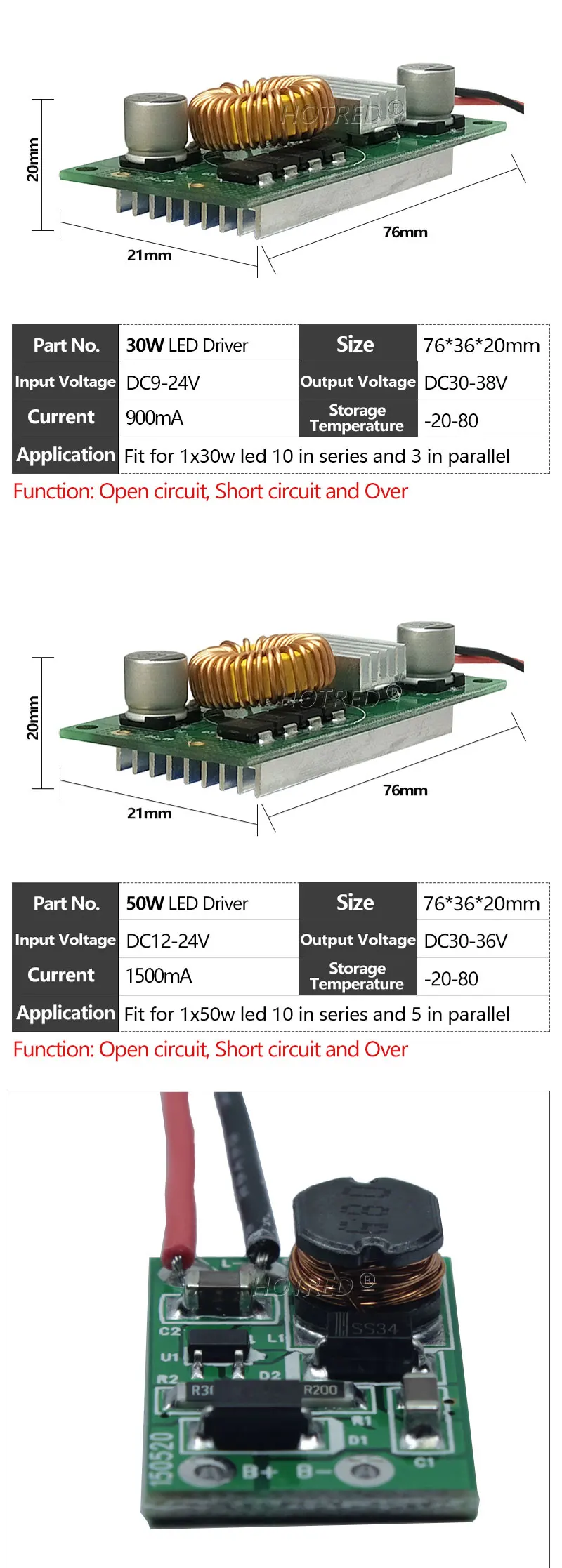 Description Picture 4 of itemDC12V-24V LED Driver 10W 20W 30W 50W High Power Driver Board Supply Constant Current LED DIY Light Lamp Lighting Transformers