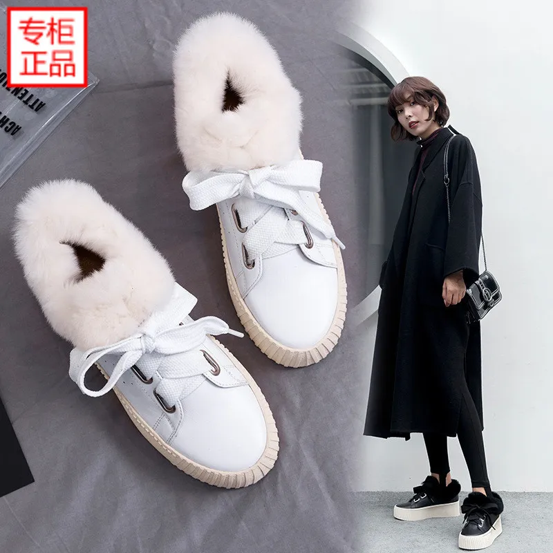 

2019 Autumn And Winter New Style Genuine Leather Platform Shoes Cowhide Winter Warm Cotton-padded Shoes Lace-up Flat Platform Sh
