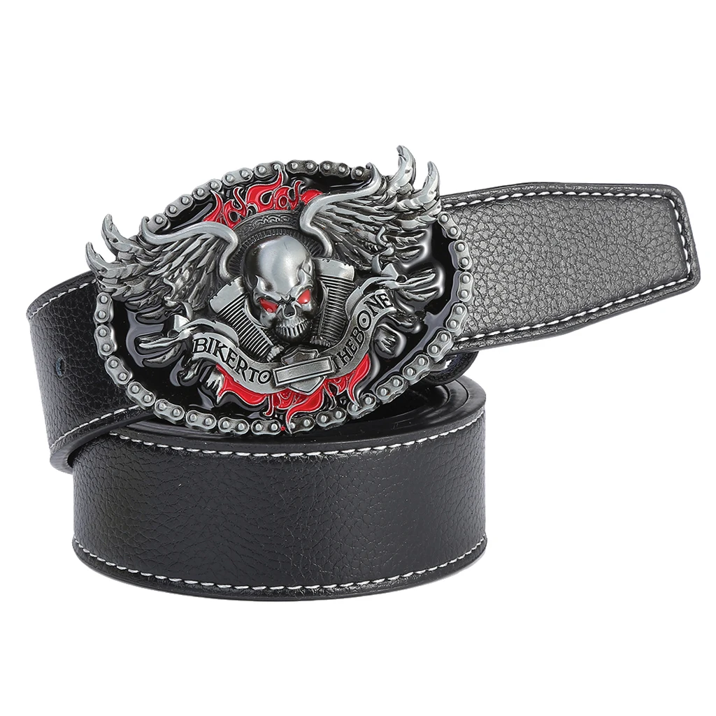 Retro Style Men Cowboy Leather Belt Hip Hop w/ Gothic Belt Buckle 120cm Pattern western style belts 