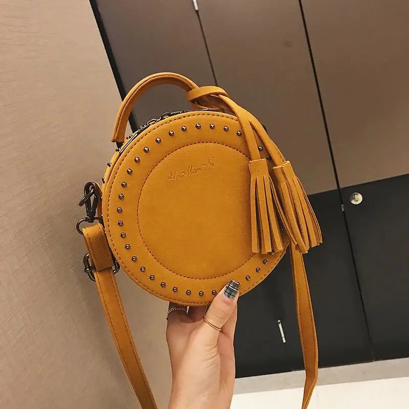 

2019 New Fashion Lady's Frosted Single Shoulder Bag Women Casual Tote Bags Female Retro Small Round Bag Female Cross-body Bag