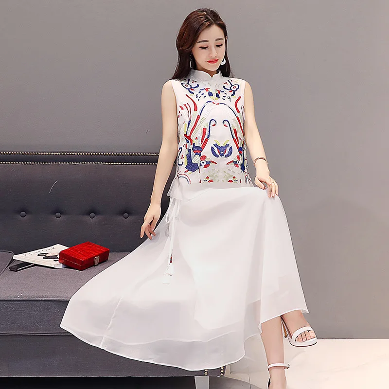 

2019 Summer Wear New Style Two-Piece Dress Long Embroidered Hugh Body Big Skirt WOMEN'S Dress Two-piece Dress