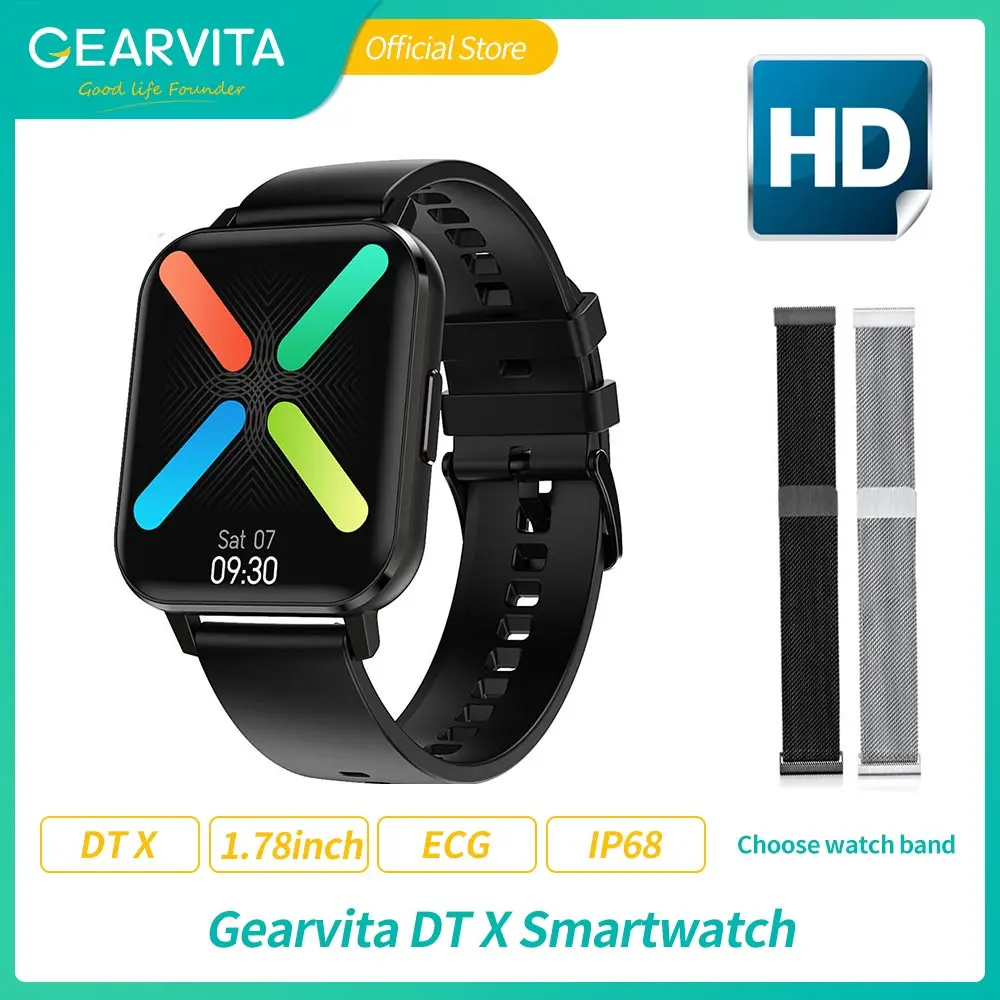 

Grearvita DTX Smart Watch IP68 Waterproof 1.78inch Colorful Screen ECG Heart Rate Sleep Monitor VS DT78 DT35 SmartWatch DT X