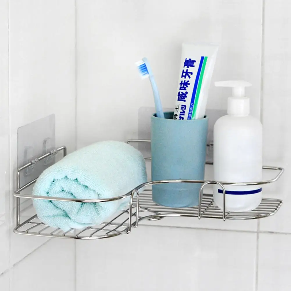 1 Set Durable Shower Sundries Organizer Corner Storage Rack Widely Use Sundries Storage Shelf Stable for Indoor