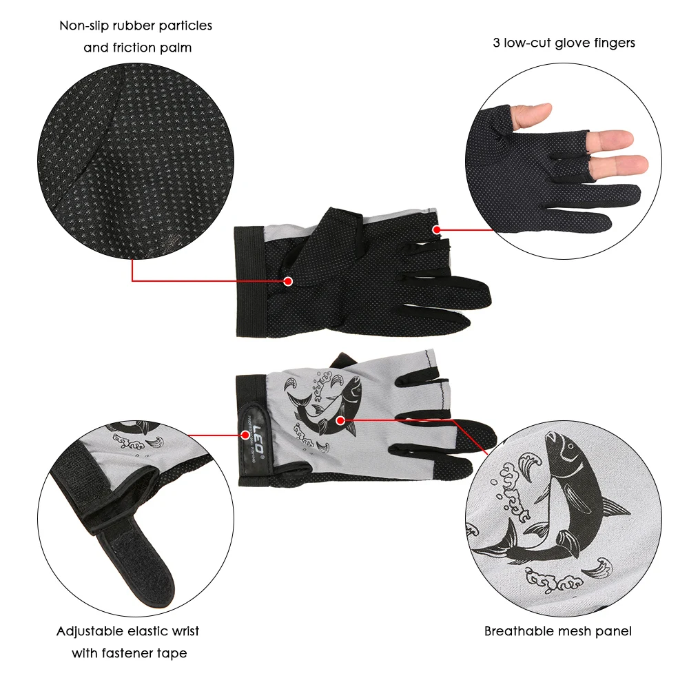 1 Pair 3 Fingerless Fishing Gloves Breathable Quick Drying Anti-slip Cycling Camping Running