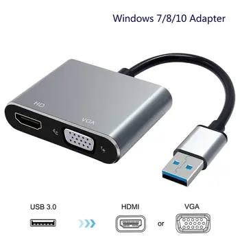 

USB 3.0 to HDMI VGA Adapter Dual Output USB to VGA HDMI HD 1080P Converter Cable for Windows 7/8/10 Computer Laptop