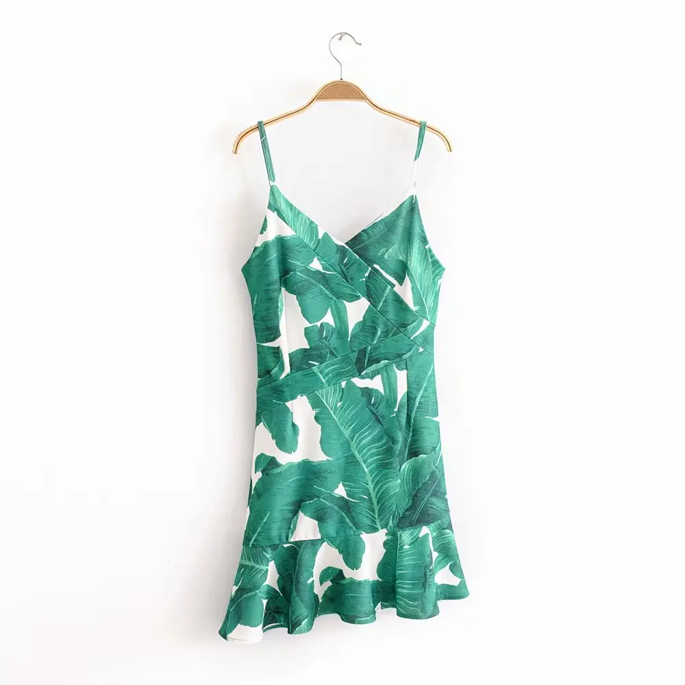 

Western Style 2018 Summer New Style Versitile Fashion Slimming Printed V-neck Irregular Fishtail Dress Women's Fashion J8365