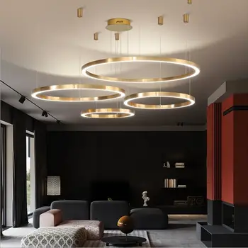 

Nordic minimalist post-modern chandelier atmosphere creative LED living room dining room golden chandelier bedroom circular lamp