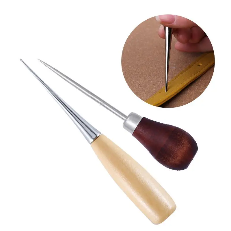DIY Wood Handle Sewing Tools Leathers Sewing Awl Hole Repair Leather Craft TY_F4 