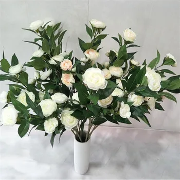 

10Pcs Fake Long Stem Camellia (5 stems/piece) 35.43" Length Simulation Tea Rose for Wedding Home Decorative Artificial Flowers