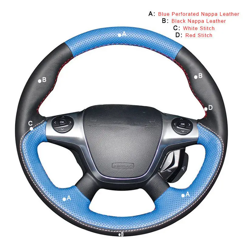 Авто оплетка на руль Крышка для Ford Focus 3 2012- Kuga Escape 2013- C-MAX 2011- DIY автомобиля рулевые чехлы - Название цвета: Nappa Leather