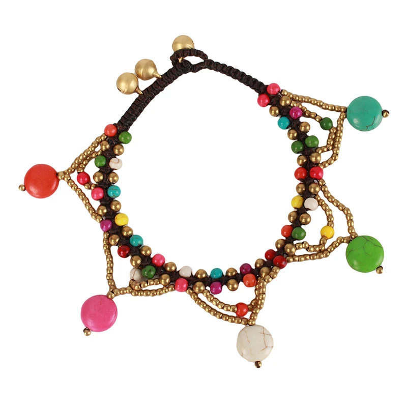 Bohemian Stone Handmade Green Stone Beads Charm Anklets For Women Beach Fashion Anklet Gold-color Beaded Chain Ankle Bracelet - Окраска металла: colorful