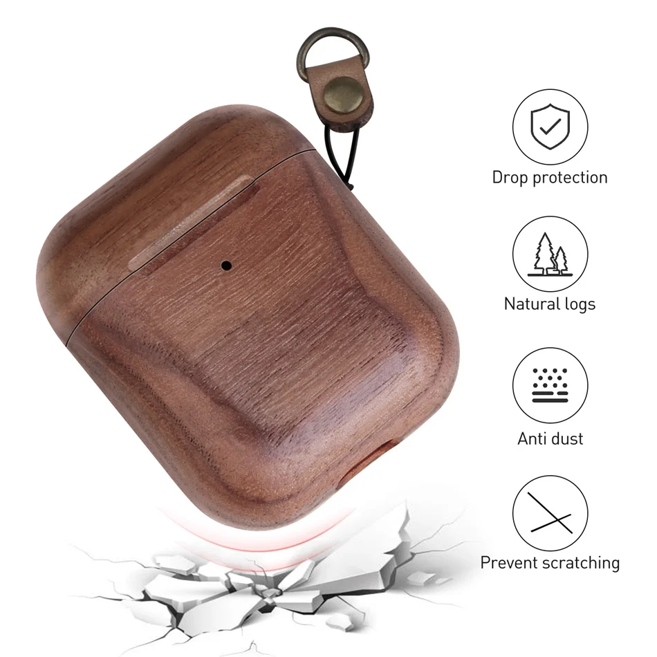 Деревянный чехол для AirPods 2 Чехол из натурального дерева ручной работы защитный чехол для Airpods Премиум кожаный сшитый
