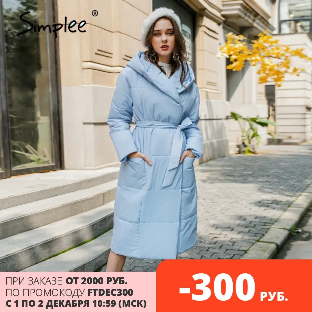 Simplee повседневные светло голубые женские длинные парки на осень и зиму теплые женские куртки с капюшоном и длинным рукавом уличные пуховики 2020|Парки|   | АлиЭкспресс - небесная коллекция