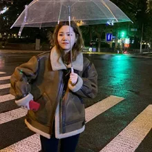 @YYDS Korean Loose Lamb Wool Coat Women's Thickened Motorcycle Leather Coat New Winter Style Women Biker Jacket