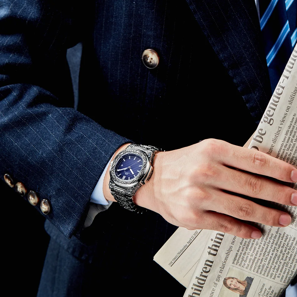 Luxe sculpté Antique Vintage lumineux or Rose jaune or argent dégradé bleu gris café Quartz hommes_voghion.com