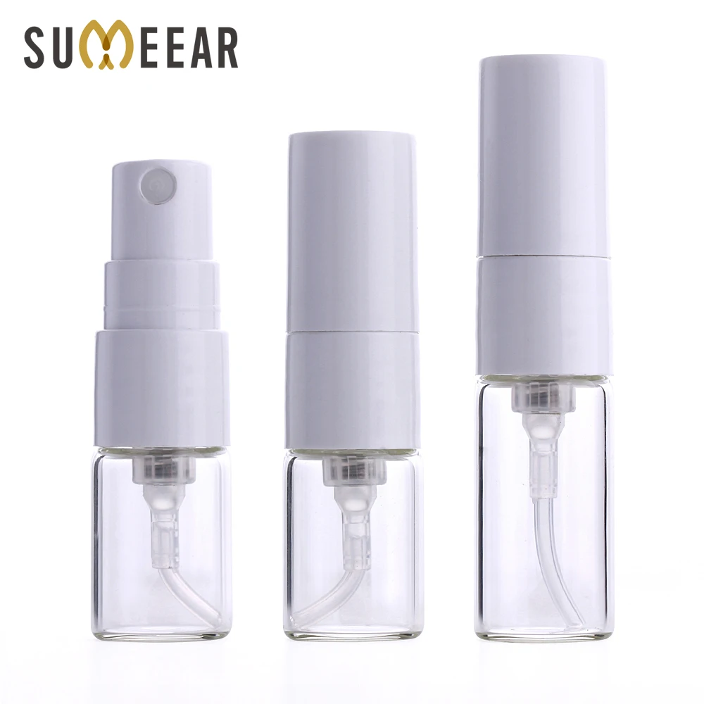 100 Pcs/Lot 1ml 2ml mini Perfume Bottle White Spray Refillable Empty Bottles Cosmetic Containers Portable Perfume Atomizer