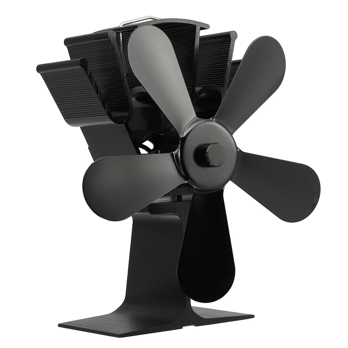 5 Blade Heat Powered Stove Fan Black Fireplace Log Wood Burner Eco Heater Tool Quiet Fan Home Efficient Heat Distribution