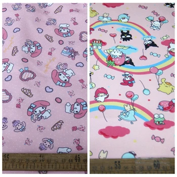 

ZENGIA 50*140cm Me Melody Kuromi Fabric Cotton Thin Canvas Fabric For Patchwork Sewing Tablecloth/Bag/Cushion/ Sofa Cover/Wallet