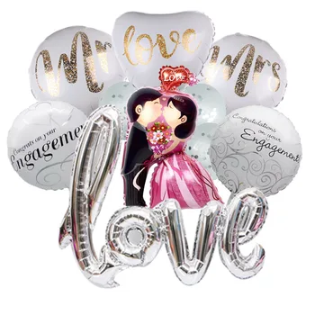 

10pcs/lot Kiss Bride Bridegroom Balloons White Engagement Round Balloon with Confetti Baloon Engagement Decoration Wedding decor