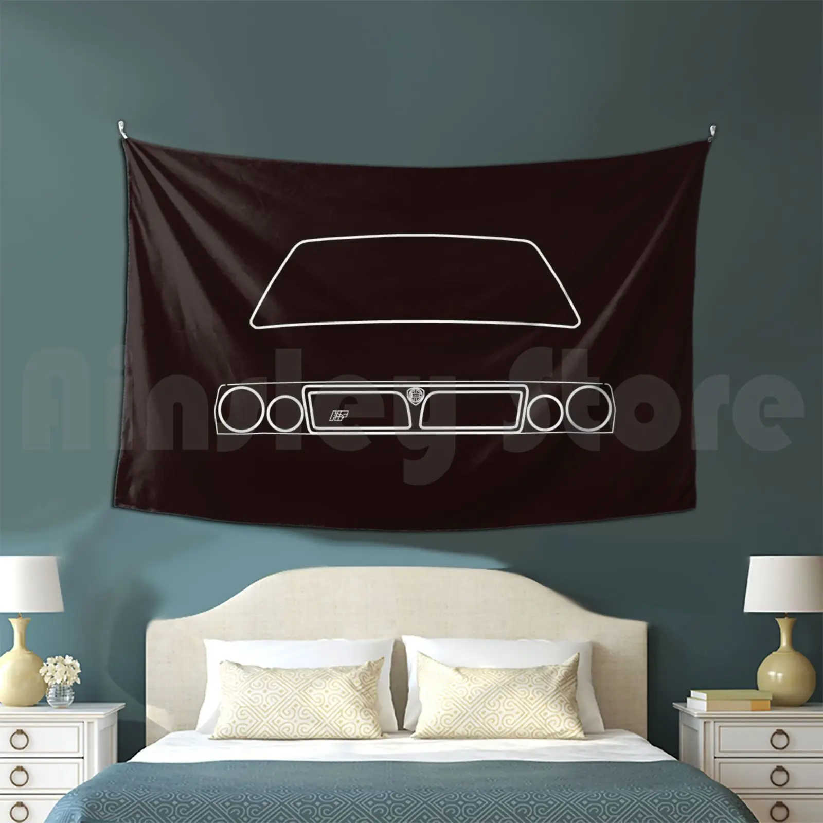 Lancia Delta Hf Integratore Contorno Grafico (Bianco) Arazzo Sfondo Appeso A Parete Lancia Delta Integra Hf