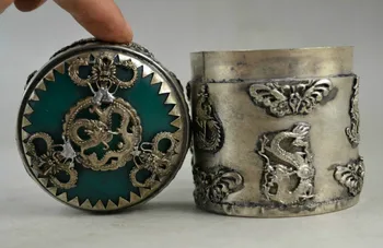 

Metal Crafts Collectible Chinese Decorated Old Handwork Tibet Silver Dragon Phoenix Toothpick Box 02 old