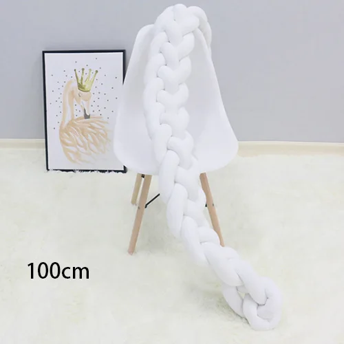white-100cm 1 м-3 м четырехслойная тканая кровать обхват промежность Детская комната Декор защита для кроватки Успокаивающая игрушка плетение узел для детских вещей постельные принадлежности - Цвет: white-100cm