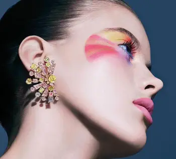 

Luxurious colorful gem stone Stud Earring Natural crystal stone sparkling AAA cz zircon earring for women famous brand jewelry