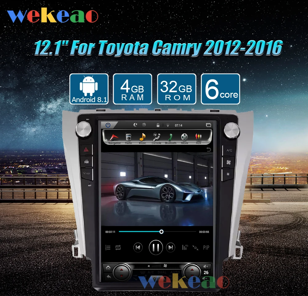 Wekeao вертикальный экран Tesla стиль 12,1 ''Android 8,1 автомобильный Dvd мультимедийный плеер для Toyota Camry Автомагнитола 2012